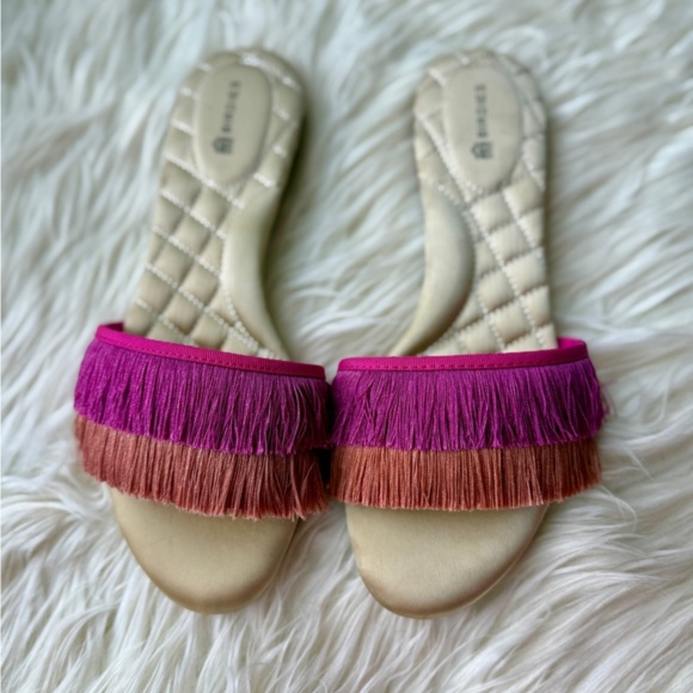 BIRDIES pink and orange Fringe Sandals